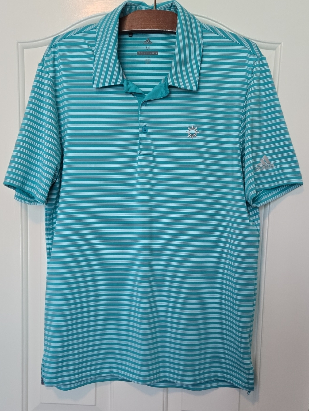 Adidas Teal Striped Performance Golf Polo – Men’s Medium – Las Campanas Logo
